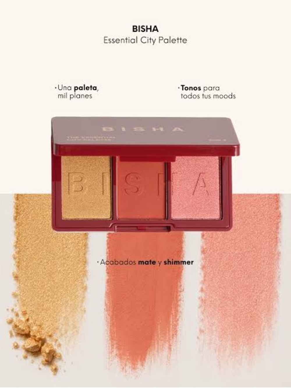 Bisha Trio Eyeshadow Palette — Gold, Coral & Pink